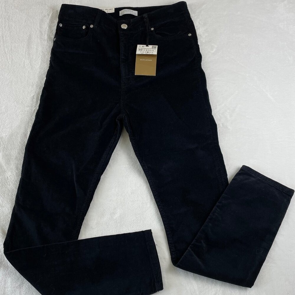 Zara Woman NWT "The Skinny Velvet" Jeans, Premium Denim Collection, Black, S 40